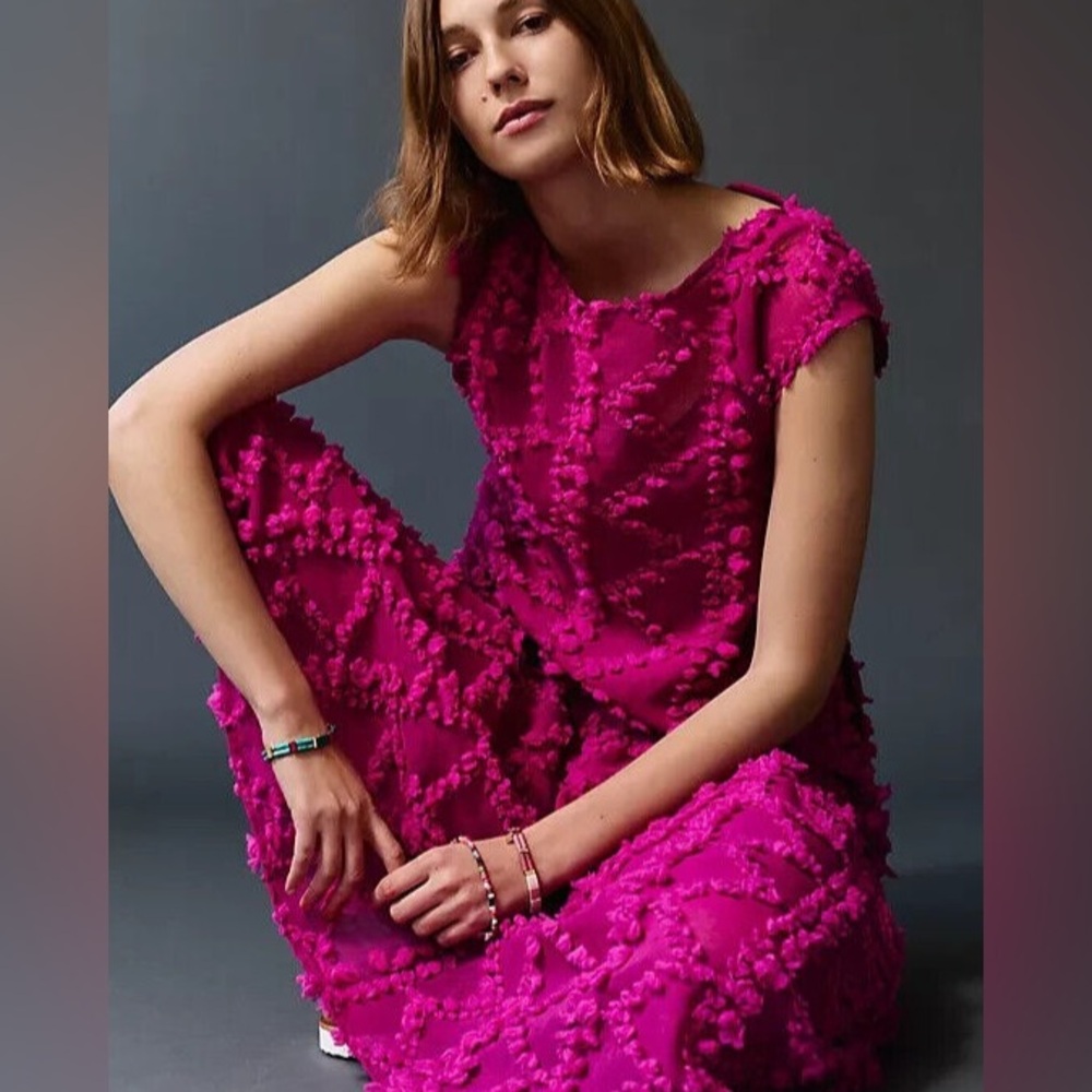 Maeve Pink Textured Midi Dress